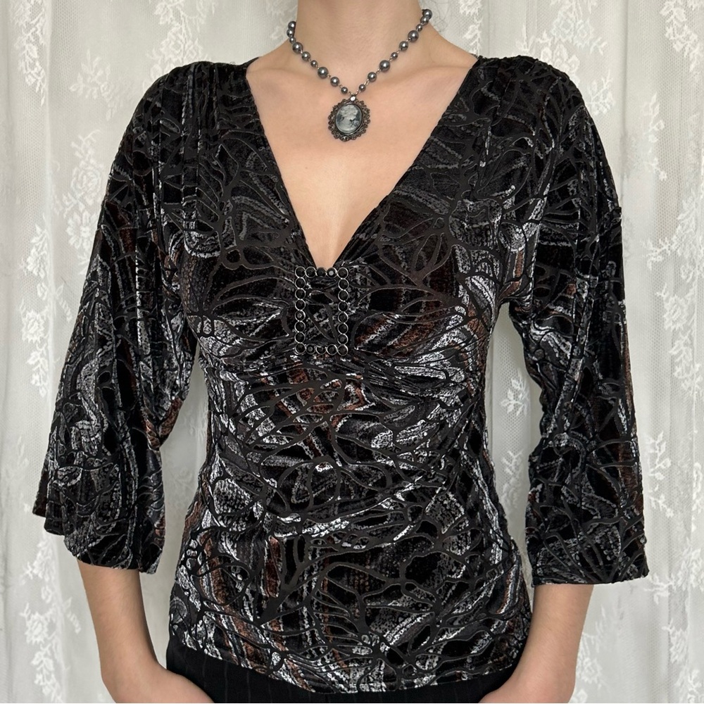 Vamp Whimsygoth Black Velvet Blouse